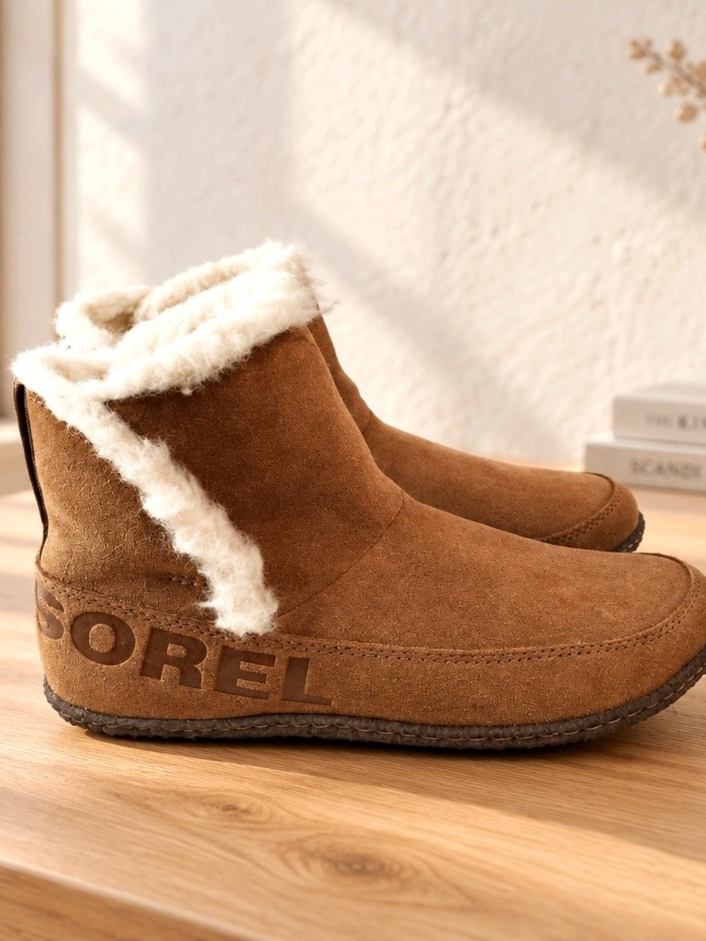 SOREL Women's Nakiska Suede Bootie Slippers Camel Brown